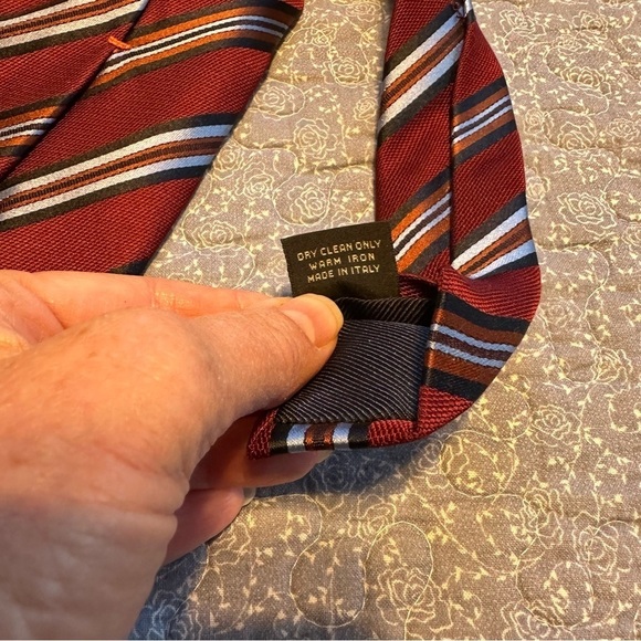 Ermenegildo Zegna Tie Repp Necktie Stripes Red Blue & Orange Silk 59” x 3.5” - Picture 6 of 9
